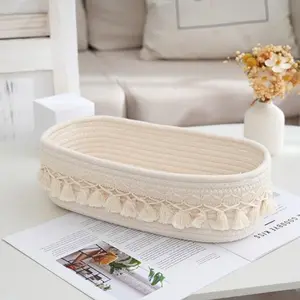 Beaded Storage Basket, Dual Handle Desktop Organizer, Cotton Rope Design, Perfect for Paper Towels or Home Decor, Cute and Versatile