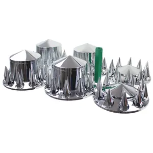 Chrome Abs 33 Mm Thread-on Spiked Axle Cover Combo Kit With Removable Hub Caps And Lug Nut Covers For Semi Truck