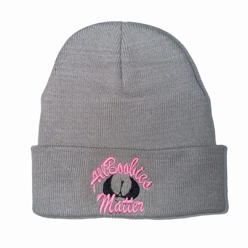 All Boobies Matter Beanie Cap - "LIGHT GREY" Warm Knit Hat for Winter & Everyday Wear"