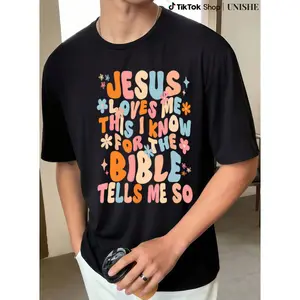 Comfortable Pure Cotton Tee with Jesus Loves Me Quote – Men's Casual Round Neck