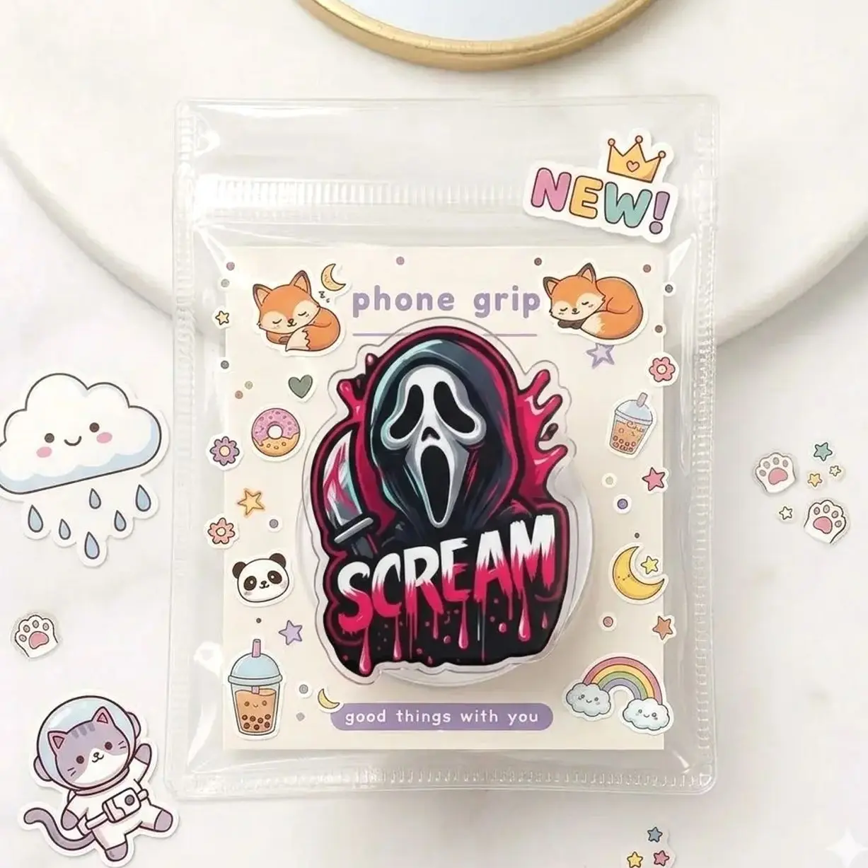 Scream Ghost Phone Grip, Horror Movie Inspired Magnetic Holder, Cute Pop Grip for Teens & Spooky Fans