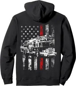 Fireman American Flag Shirt Thin Red Line Firefighter Hoodie Pullover Hoodie