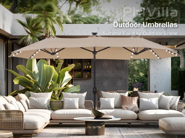 [LIVE] Sophia&William Patio Umbrella Double-Sided Outdoor Market Extra Large Umbrella with Crank Modern Led