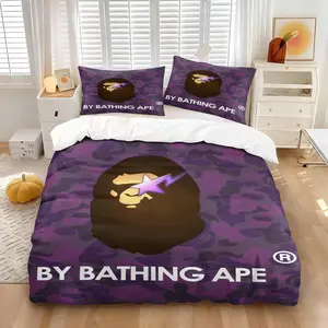 Purple Camo Animal Print Duvet Cover Set, Soft Microfiber Bedding , Stylish Camouflage Monkey Pattern Bed Linen with Zipper Closure, All Seasons Use, Modern Streetwear Home Decor for Bedroom, Includes 1 Duvet Cover & 1-2 Pillowcase, Decorative Duvet Cover
