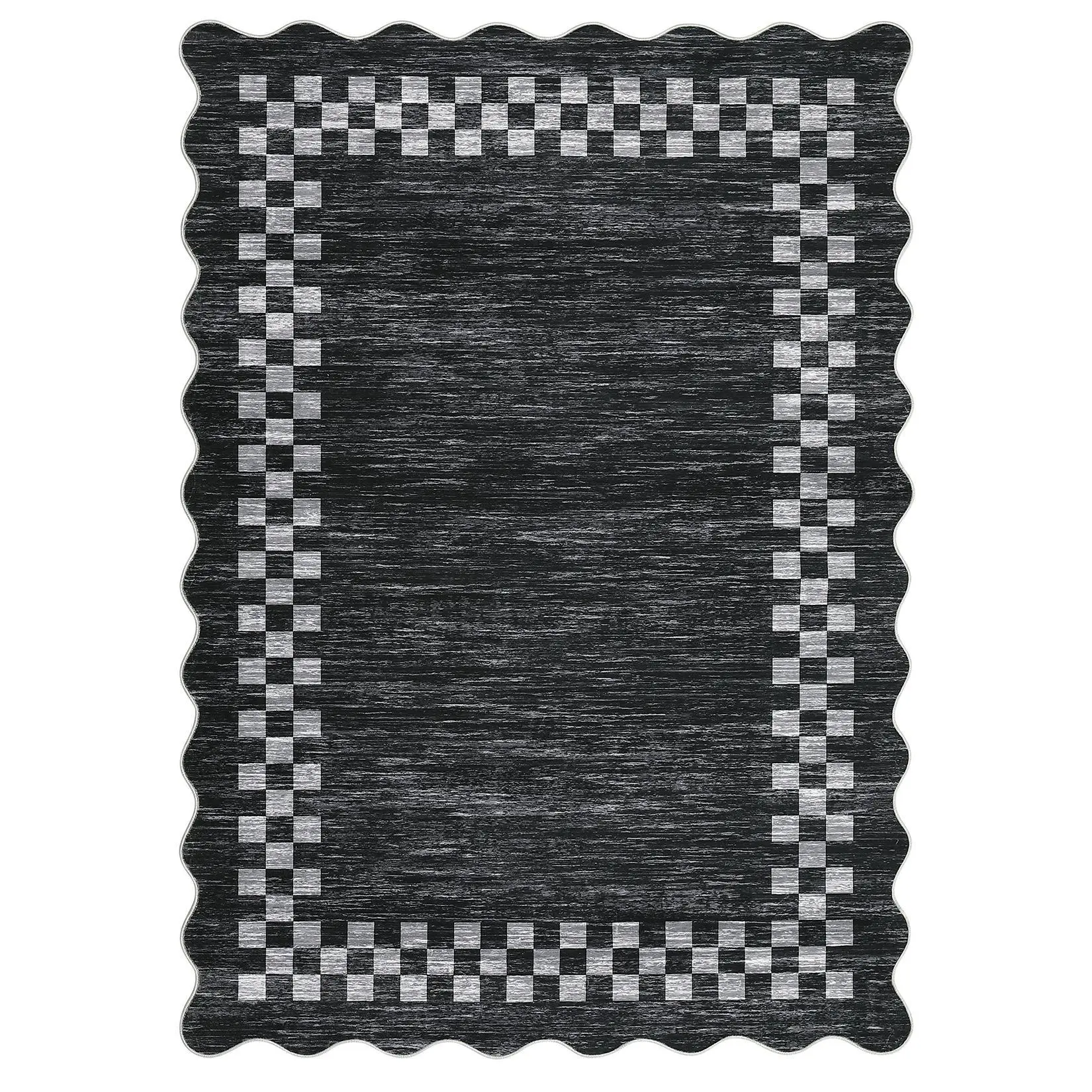 Gaomon 8x10ft Dark Grey Polyester Checkered Area Rug - Indoor Home Decor, Modern Geometric Edge, Low Pile Flat Weave, Durable, Machine Washable, Stain Resistant