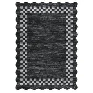 4 x 6 ft Polyester Dark Grey Rectangular Indoor Geometric Bordered Modern Machine Washable Area Rug