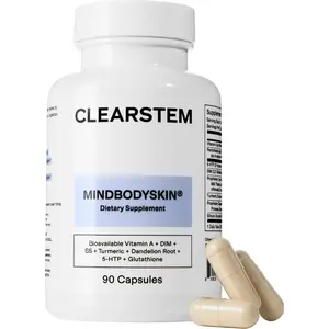 CLEARSTEM - MINDBODYSKIN Hormonal Acne Supplement (5-HTP) - Natural DIM Supplement - Skin Care Vitamins - Hormone Balance, Antioxidants - Gluten Free, Cruelty Free - 30 Servings, 90 Capsules