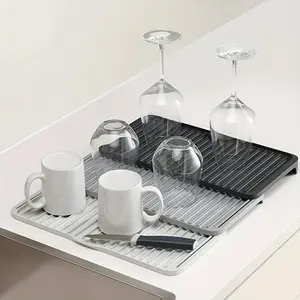 Adjustable, Foldable and Expandable  Dish Drying Mat for Kitchen Counter | Extra Large Drying Rack, Dish Drainer Organizer for Cups, Bakeware, Dishes | Easy to Clean, Non-Slip, Durable Design
