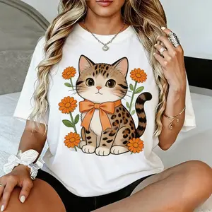 🍑   Juicy Leopard Bow Peach Soft Girl Aesthetic Women's Black Tee