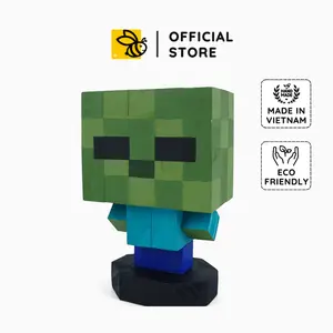 Minecraft Zombie Wood Model, Unique Toy Pixel Block, DIY Minecraft decor, Custom Handmade Gift & DIY Coloring Kit, Gift for him, Gift for her