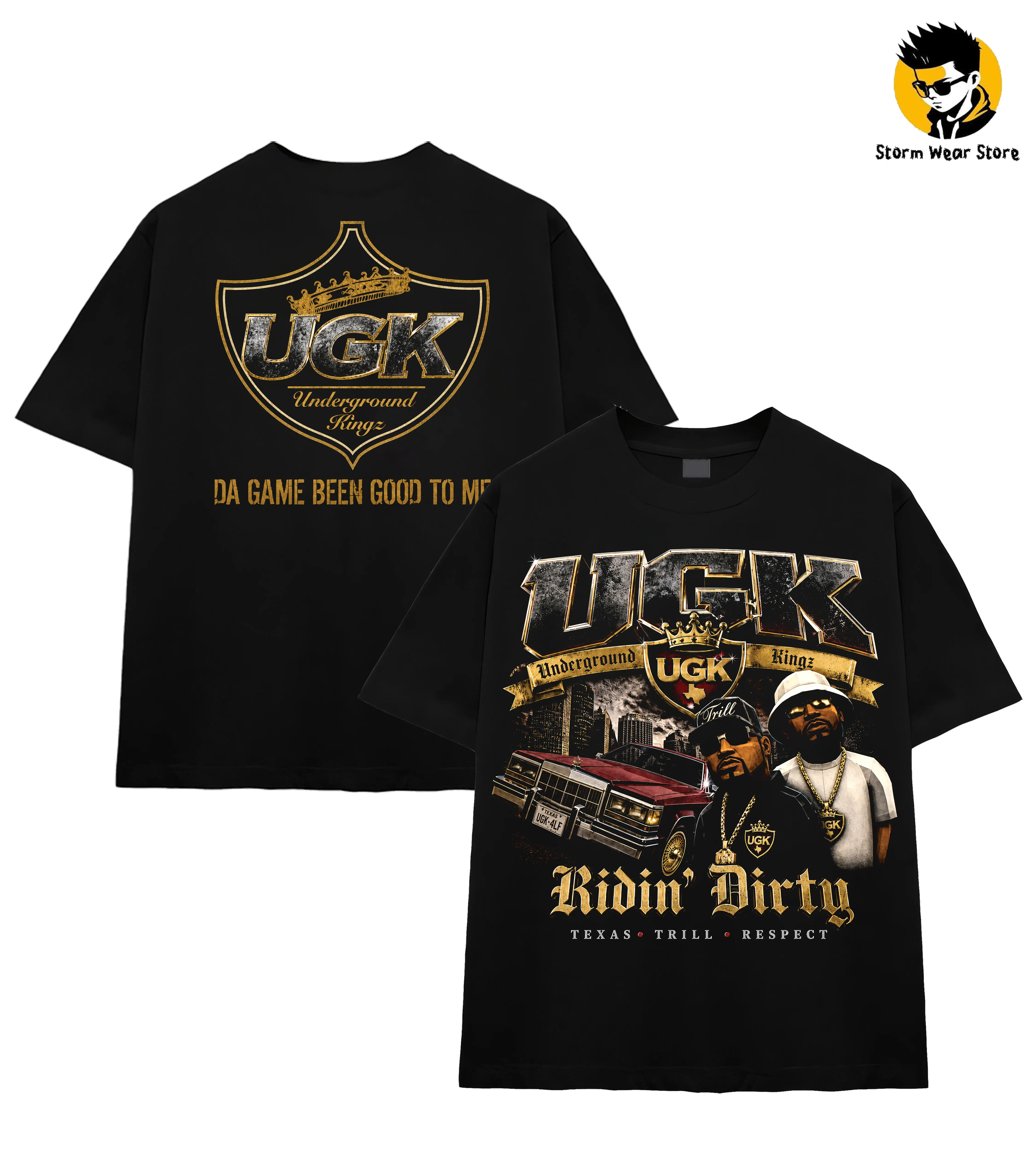 Storm Music Underground Kingz Heavy Cotton Unisex Graphic T-Shirt, Houston Rap, Texas UGK Underground Kingz DJ Screw 713 Crewneck Tee, Vintage Streetwear Graphic T-Shirt, Hip Hop Merch