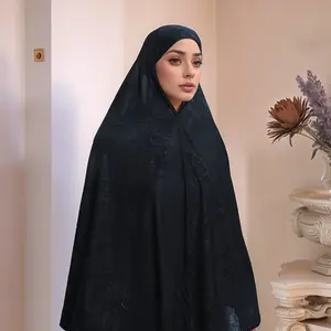 1PC Vintage Paisley Embossed Muslim Hijab, Elegant Long Headscarf for Islamic Prayer & Daily Wear