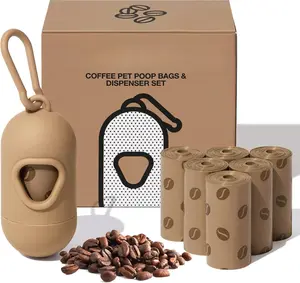 Poop Bags Dispenser with Coffee Scented  Bags, Leak Proof, Extra Thick & , 1 Holder and 105 Count Pet Poop Bags (7 Refill Rolls) for Dogs and Cats