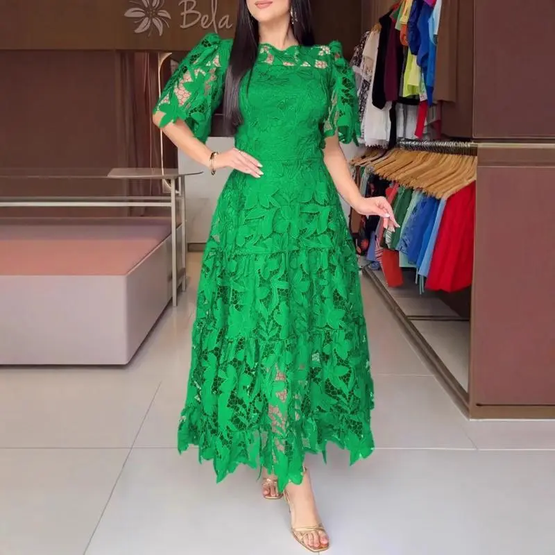 Elegant Round Neck Hollow Lace Dress Casual Women's Clothing Medium Size Can be used with a raincoat - TikTok Shop Elegant Round Neck Hollow Lace Dress Casual Women's Clothing Medium Size Can be used with a raincoat - TikTok Shop