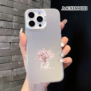 Compatible for iPhone 17 16 E 15 14 16promax 16pro 15pro 13 12 11 Case, Clear Case Soft Pink Hydrangea Jar Soft TPU Shockproof Protective Case Stylish Patterns phone case nic junk phone cases