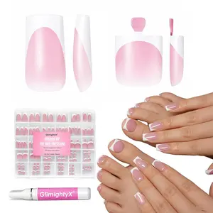 120 Pcs White French Tip Press on Nails & Toes Matching Set, Lamp-Curable Berry Pink Square Nails Press on Medium Soft Gel Fake Toenails for Women in 15 Sizes, Builder Gel & Top Coat Required