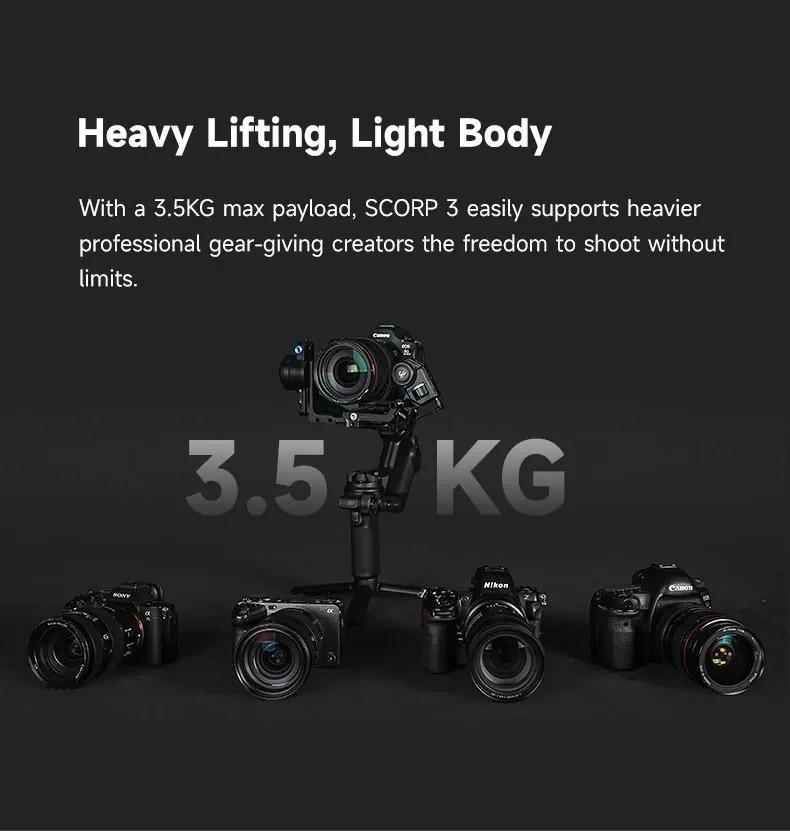 FeiyuTech SCORP 3 Gimbal Stabilizer with AI Tracking, 3-Axis Handheld Stabilizer for Sony Canon DSLR, 3.5kg/7.72lbs Payload, Detachable Wireless Remote Control Handle for Solo Filmmaking