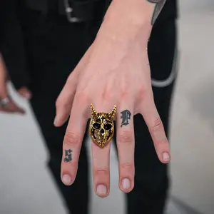 FaithHeart Goat Skull Ring For Men Women Gothic Jewelry