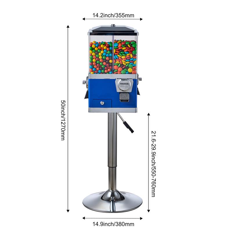 VEVOR Commercial Vending Machine,  , Four Compartment Rotatable Gumball and Candy Dispenser, Adjustable Height Coin Operated Candy Bank with Iron Stand, for Business Toy Capsules Bouncy Balls Nut, Blue
