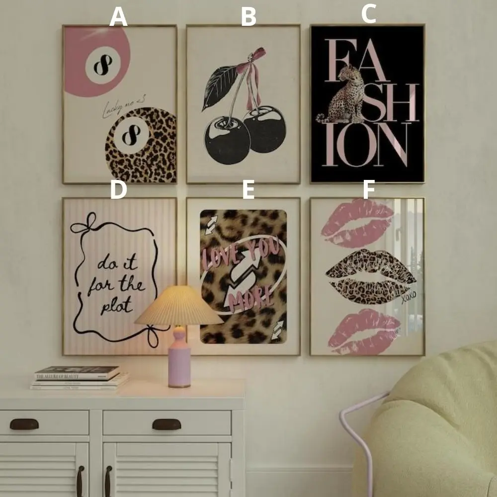 Leopard Wall Art Set of 6 Trendy Y2K Fashion Poster Aesthetic College Dorm & Apartment Decor Leopard Print Gallery Wall lucky 8 ball Print