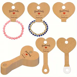 200pcs Fashionable Multi Style Leather Paper Jewelry Labels with Adhesive, Heart-shaped Necklace Display Card, Suitable for Small Businesses, DIY Crafts, Retail- Hanging Earrings, Bracelets, Headbands, Keychain Storage Set