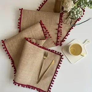 Festive Rustic Linen-Look Table Runner - Woven Polyester & Jute, Perfect for Dining and Entryway Decor