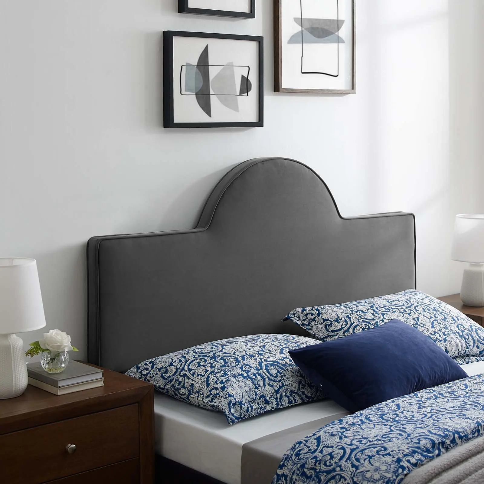Modway Dawn Twin Performance Velvet Headboard in Charcoal