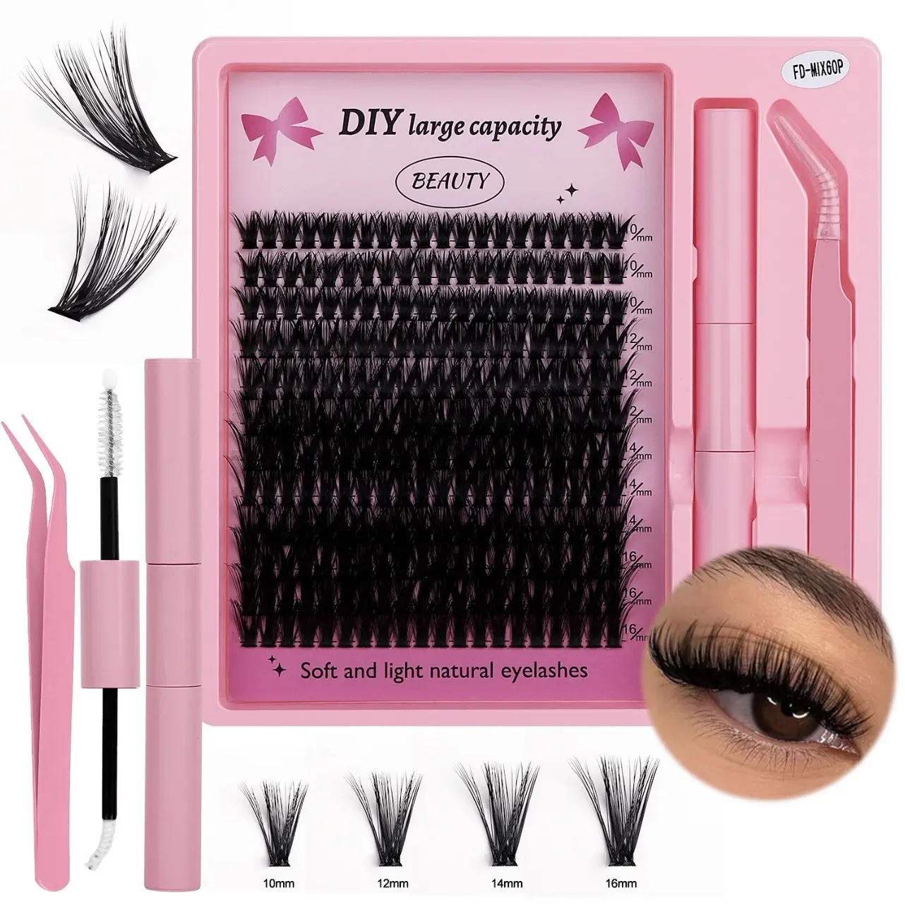 Natural Vegan Black Eyelash Clusters - 4 Length Sizes for Flawless Eyelashes - Makeup