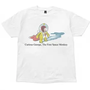 Curious George First Space Monkey Tee, Vintage Cartoon Graphic Shirt, Retro Y2K Space Aesthetic Tee