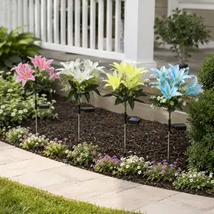8 Pack Solar Lily Garden Lights, 7-Head Flower Stake Lights for Beautiful Yard, Patio and Garden Decor