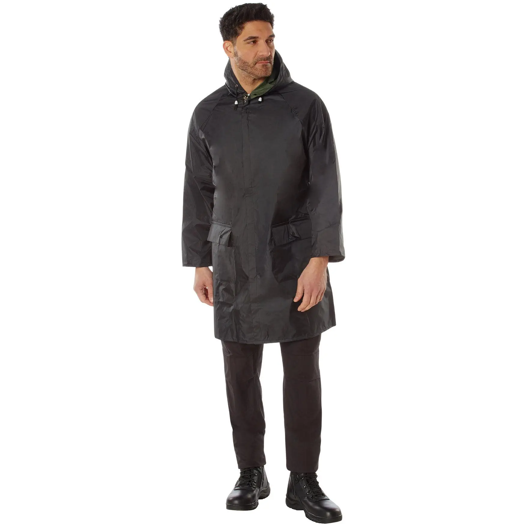 Black To Olive Drab - Reversible Mid Length Rain Parka