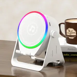 Wireless Induction Audio Speaker Stand, 5in1 Cellphone Holder, 3500mAh Rechargeable Emergency Power Bank,360° Adjustable Mobile Tablet Stand with Colorful Ambient Light Gifts for Men Women