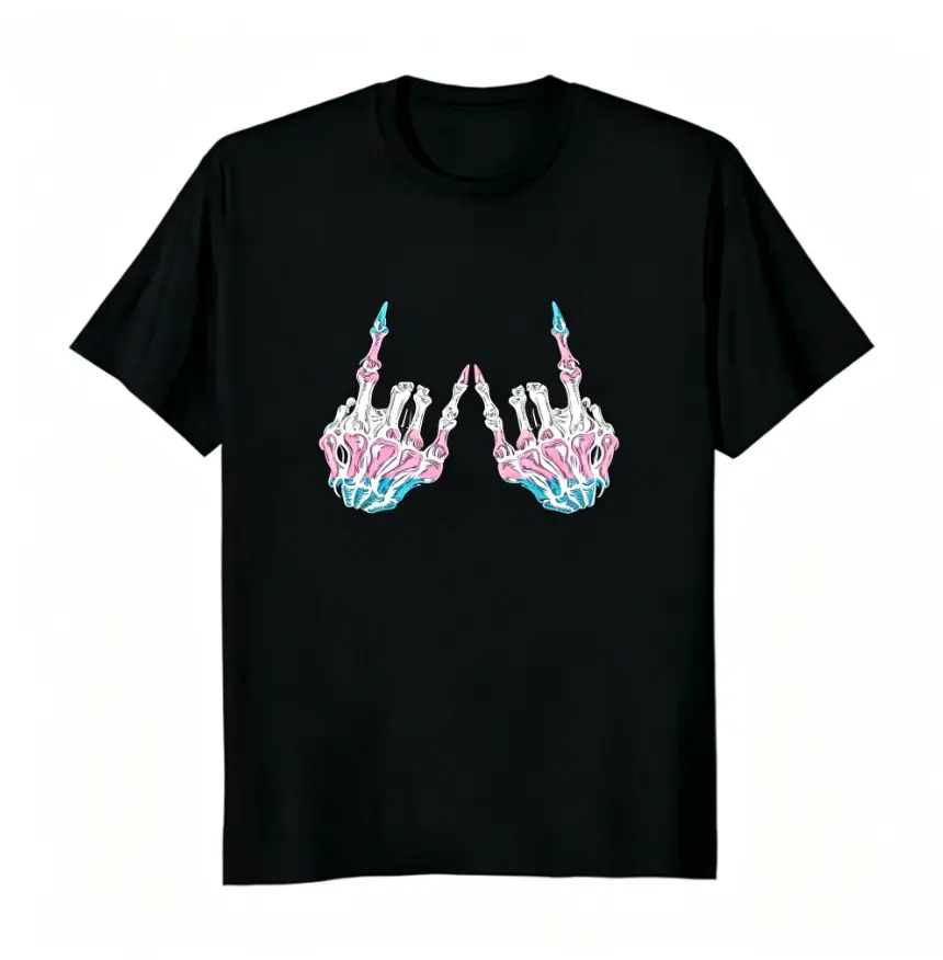 Women's Casual Short-Sleeve Streetwear Fit 100% Cotton Unisex Transgender Pride Pastel Skeleton Peace Hands Gothic LGBTQ Support Statement Tee