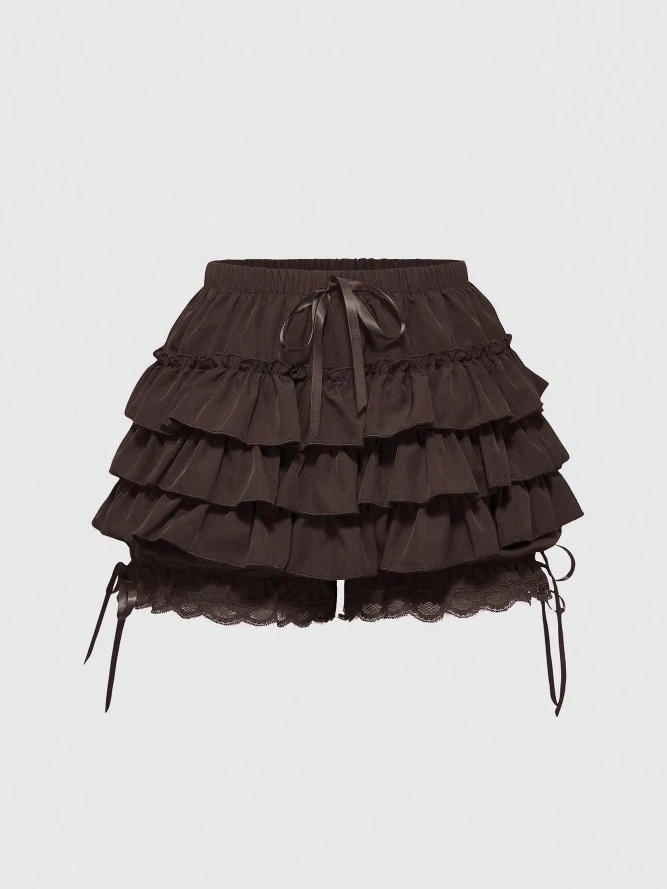 SOUQ Kawaii Solid Color Lace Patchwork Multi-Layer Bow Decor Shorts Cute High Waist Y2K Aesthetic Summer Outfit