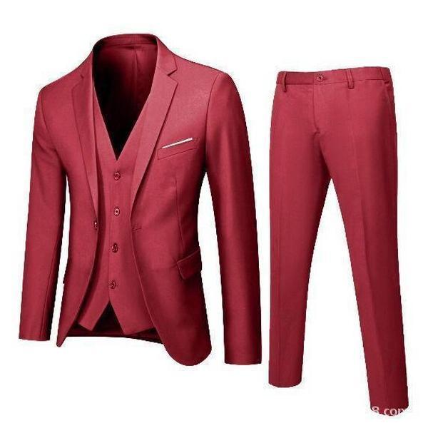 Men's Suit Set Three-Piece Casual Solid Color Slim Fit Formal Suit Groom Stylish Wedding Suit Trendy
