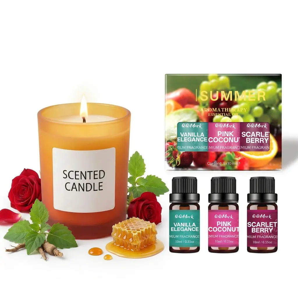 3PCS Essential Oil Assortment + Gradient Scented Candle Pack, Aromatherapy Soy Wax Candles, Long-Lasting Home Fragrance, Relaxing Gift for Women