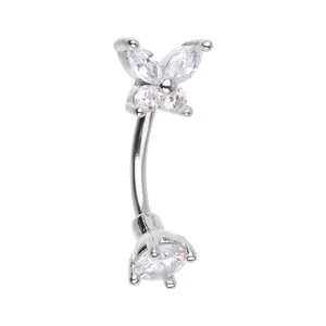 CZ Crystal Butterfly Curved Eyebrow Barbell - Stainless Steel