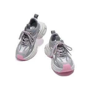 Pig Suede Leather Mesh Mixed Colors Platform Lace-up Sneakers