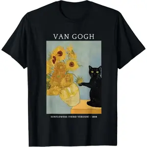Funny Van Gogh Sunflowers Cat Meme Van Gogh Art T-Shirt