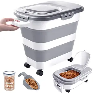 RollSeal Fold Pet Food Storage Container with Wheels & Scoop for Easy Access Compact Foldable Design Space Saving Solution for Pet Owners Natural Dog Products Portable Dog Car Seat Safety Tether