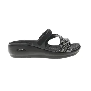 Skechers Womens Arch Fit Ascend Foamies Rhinestone Slide Casual Sandals Casual Low Heel 1-2" - Black
