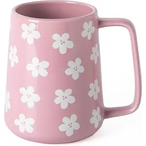 Ceramic Coffee mugs, 24 oz,  Mugs, Big  Cups, Large Handle, Pottery Mugs,Floral ,Wide Bottom Coffee Mug for Office/, Microwave&Dishwasher Safe. (Violet)
