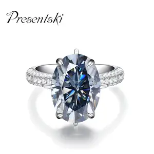 Presentski Dream 925 Sterling Silver 8CT Aquamarine synthetic Moissanite Ring Fashion Personalized