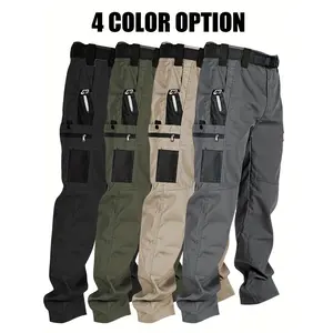 Reinforced Men's Tactical Cargo Pants, Elastic waist Quick-Dry Lightweight Rugged Style Scratch Resistant Material, Multi-Pocket Design Utility Trousers, for Hiking Camping Outdoor Adventures, Regular Fit, Belt Not Included