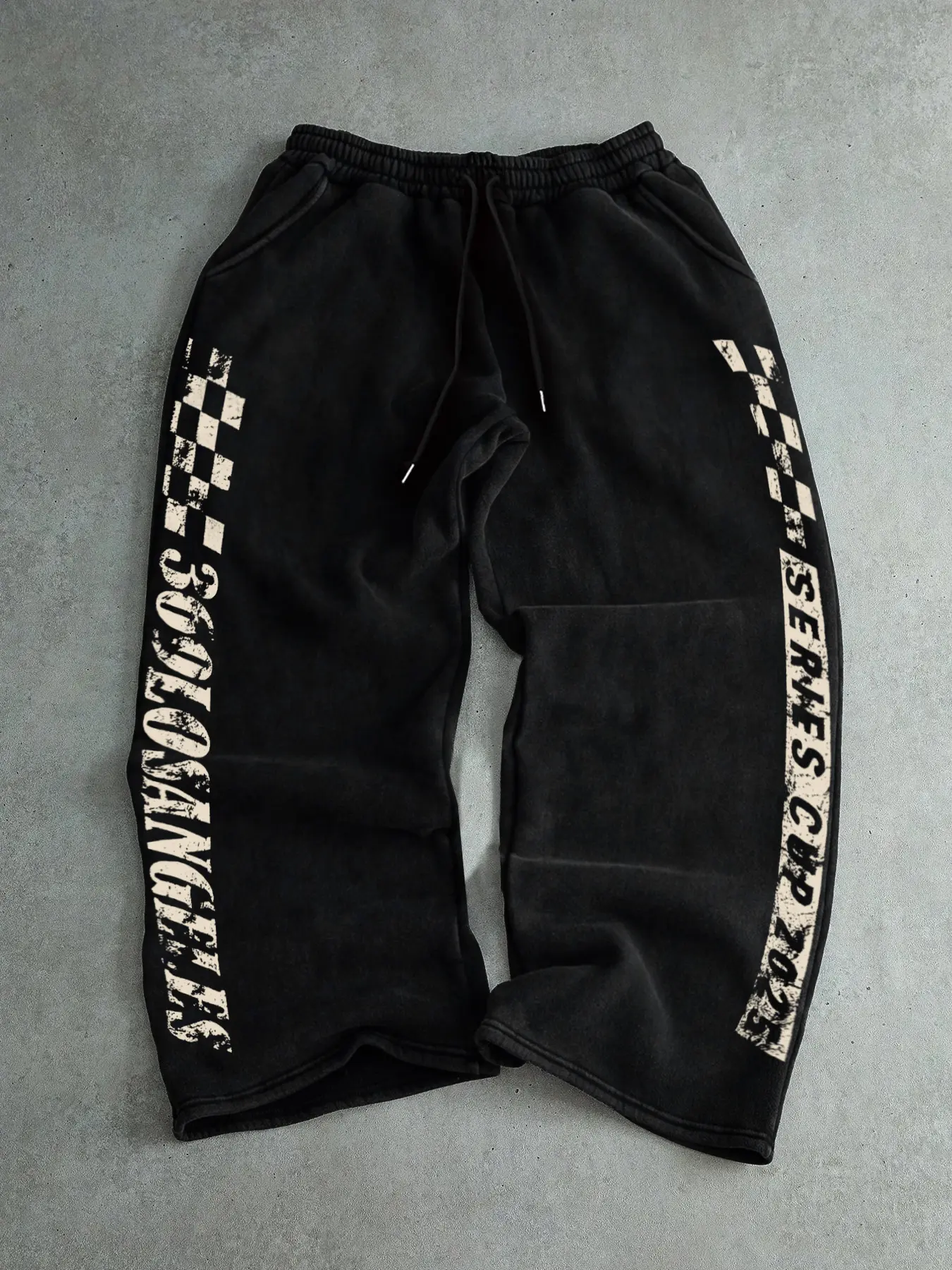 Trendy Street Style Drawstring Sweatpants, Racing Print, Checkered Pattern, Symmetrical Graphic Print, Casual Fashion, All Seasons, Drawstring Waist Sweatpants
