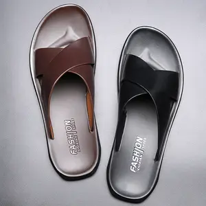 Men's Slip-On Cool Slippers Summer New Trendy Outdoor Wear Sandals Non-Slip Soft Sole Beach One-Strap Flops