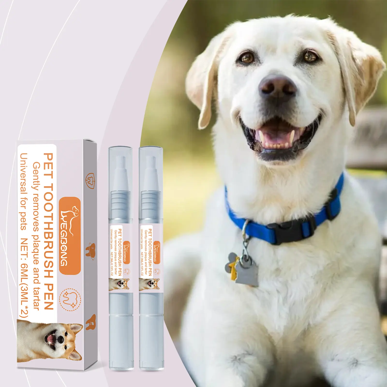 2-Pack Pet Toothbrush Pens with Peppermint Oil Tartar Removal Gel, Ergonomic Oral Care Tools for Dogs & Cats to Brighten Teeth & Freshen Breath
