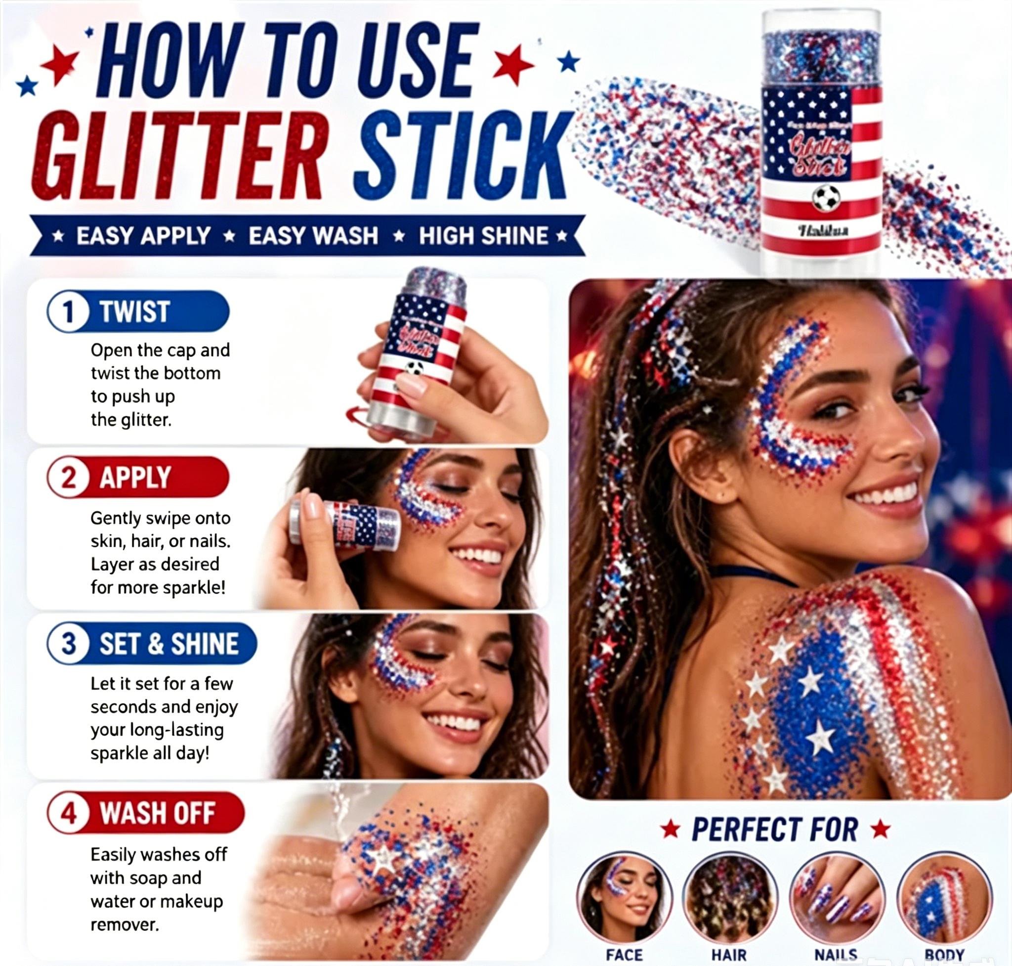 Chunky Self-Adhesive Waterproof Gel Stick - Red, White, Blue Patriotic 4th of July Accessories for Nail Art, Face, Party Use (Beauty & Personal Care Nail Decoration)