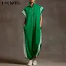 UOOZEE Women's Plus Size Striped Baggy Jumpsuit - 100% Polyester Lightweight Athletic Ankle-Length Overalls, Elastic Drawstring Fit, Summer Wear, Contrast Color Pockets, Loose Short Sleeves, Zipper Stand Collar