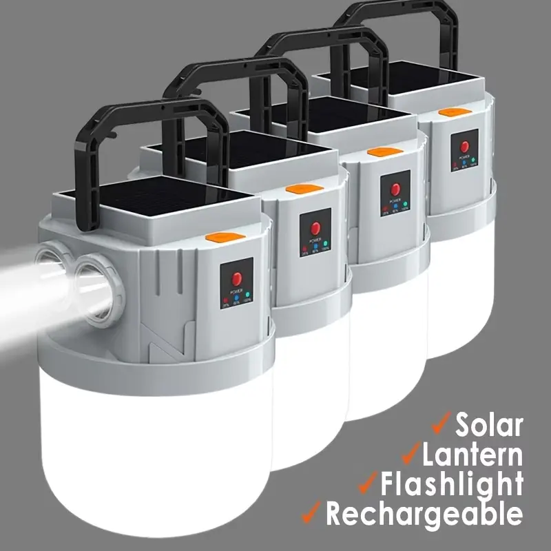 Solar Lanterns - Buy 1 Get 1 Free, LED Camping Charging Tent Lights 1600mAh Flashlight with 3 Lighting Modes, Lightweight Portable Solar Panel